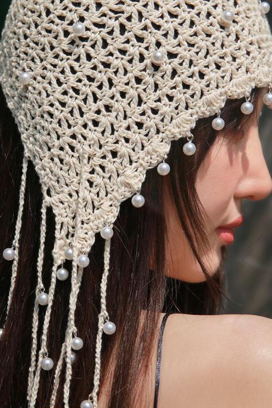 Tassel Pearl Cotton Handmade Knitted Hat