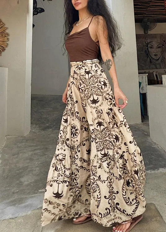 Apricot Print Cotton Wide Leg Pants Summer