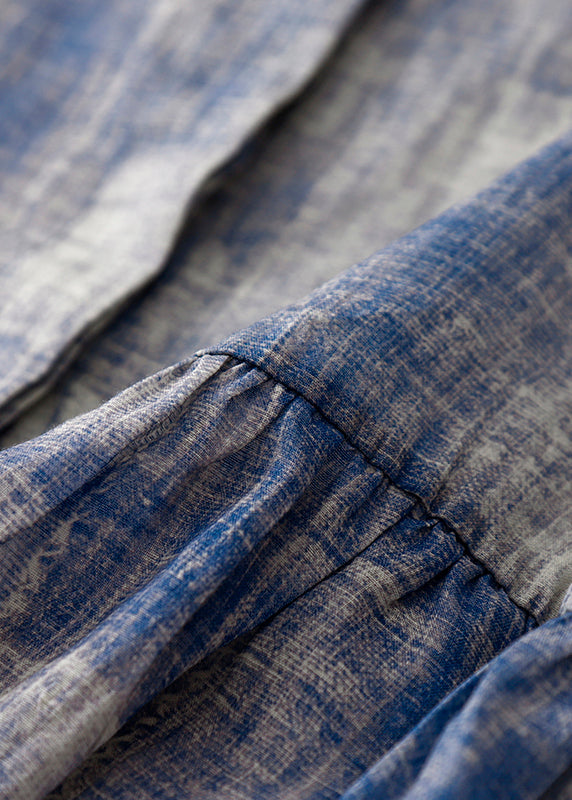 Blue O Neck Tie Dye Patchwork Cotton Shirts Spring