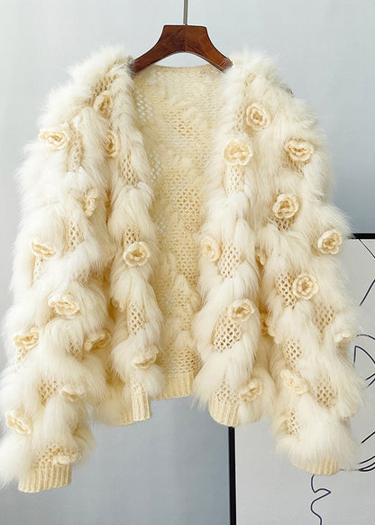 Apricot Mink Hair Knitted Coats Lantern Sleeve