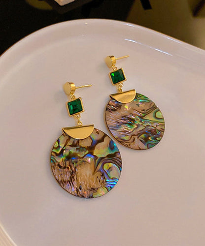 Green Sterling Silver Acrylic Zircon Emerald Round Drop Earrings