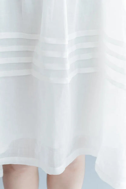 White Big Hem Linen Summer Shirt Dresses Clothing