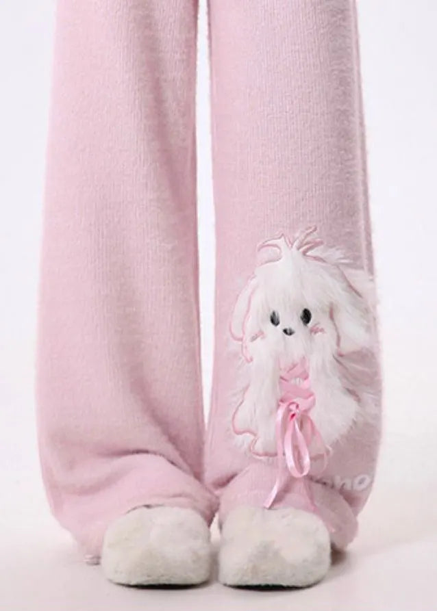 Pink Dog Fluffy Straight Pants Spring