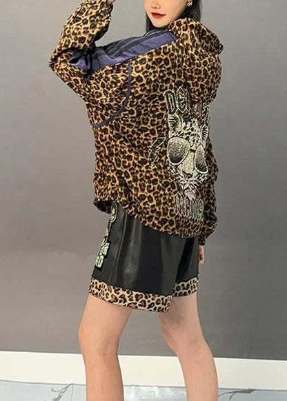 Leopard Patchwork Zippered Hoodies Coats Spring