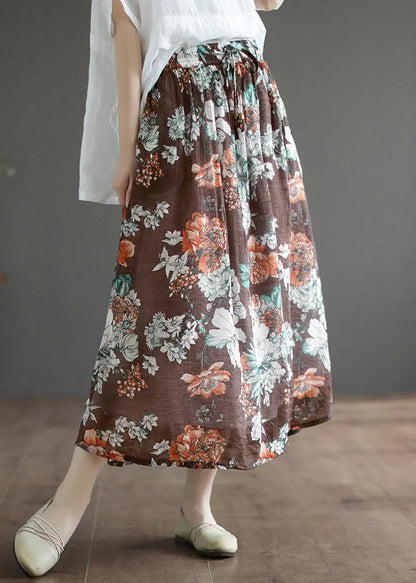 Loose Black Print Tie Waist a Line Skirts Summer