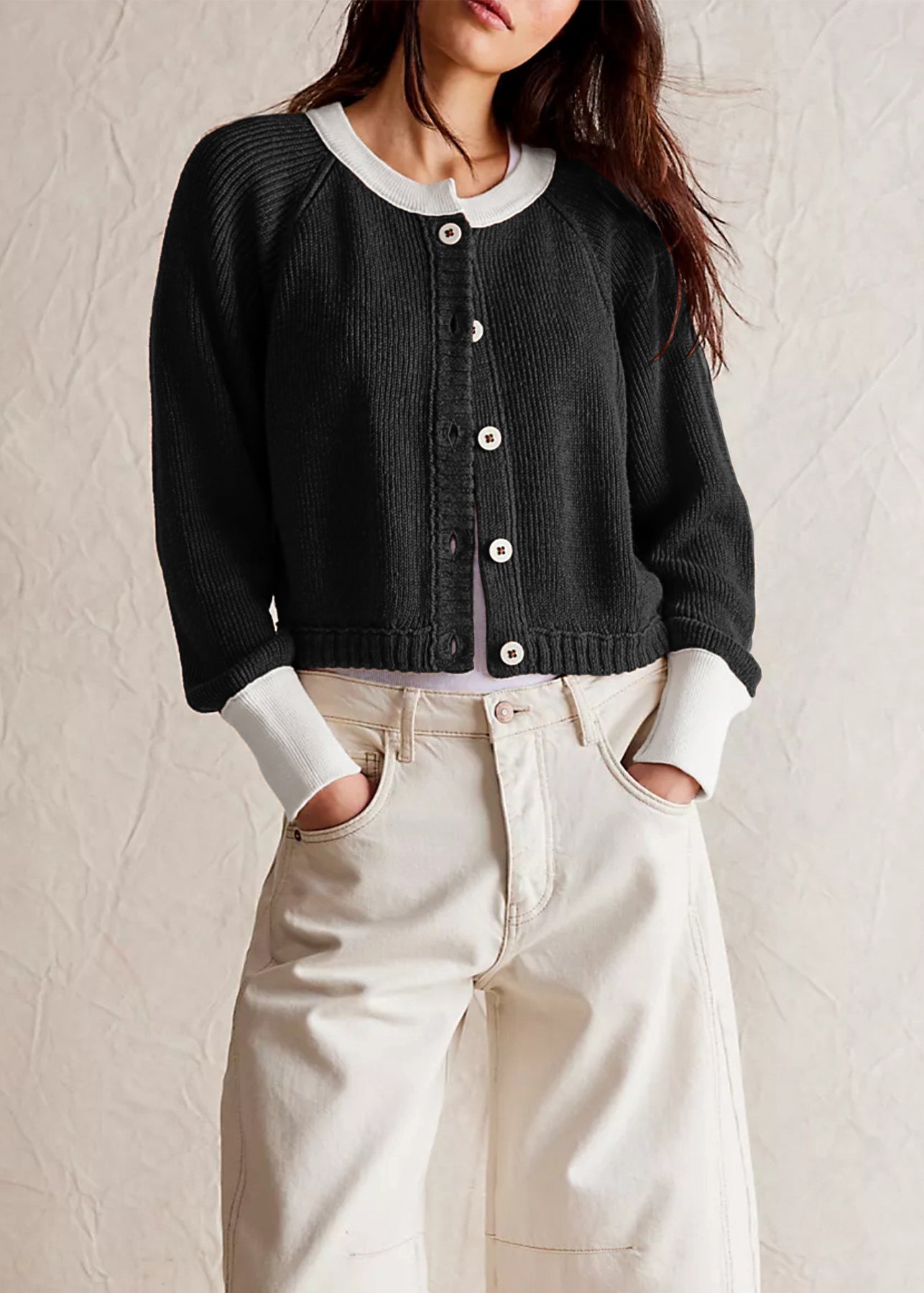 Modern Coffee O Neck Button Knit Loose Cardigans Fall