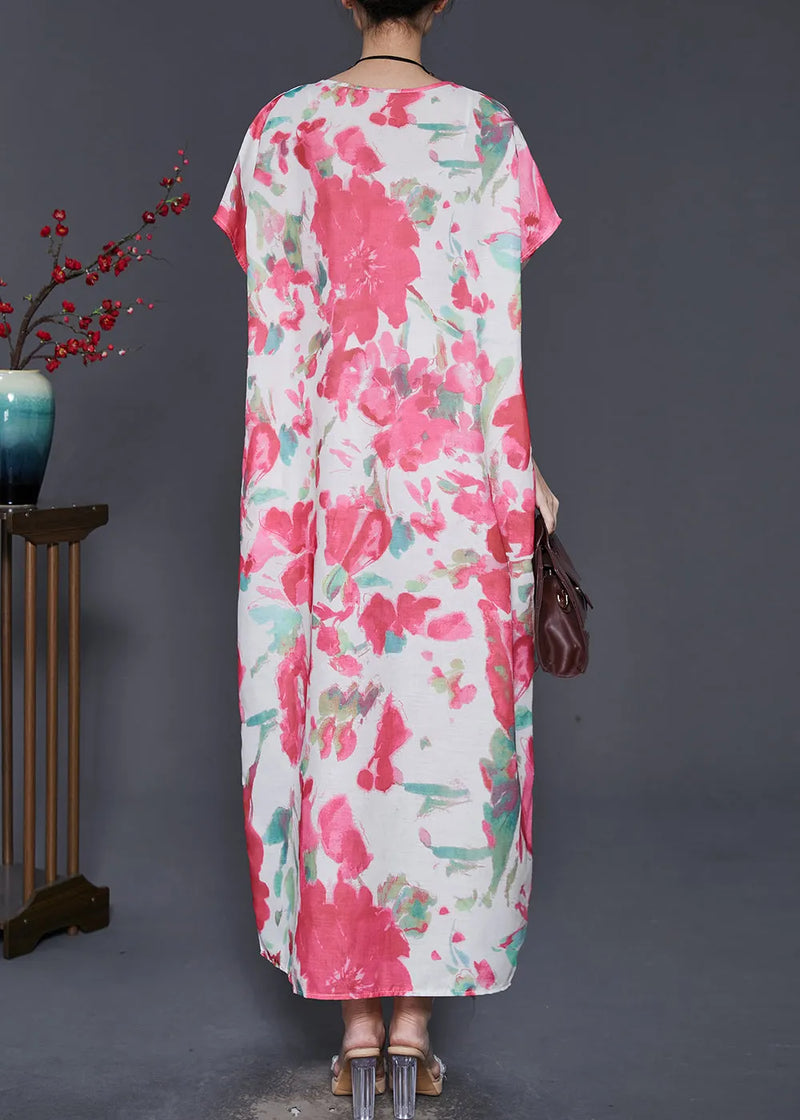 Pink Oversized Print Cotton Vacation Dresses Summer