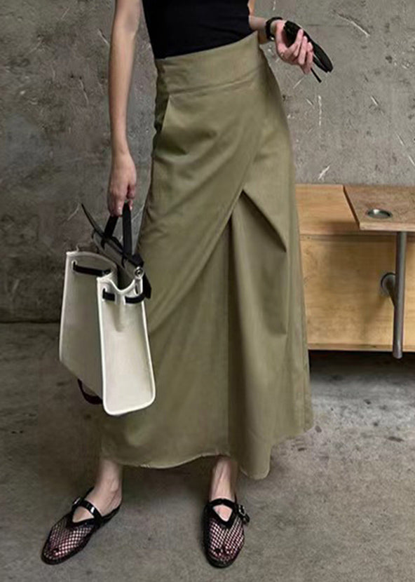 Khaki Asymmetrical Patchwork High Waist Pockets Maxi Skirt Summer