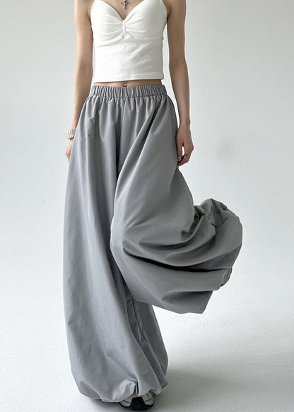 Grey Pockets Elastic Waist Lantern Pants Fall