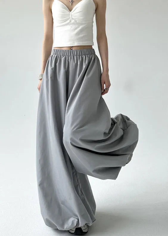 Grey Pockets Elastic Waist Lantern Pants Fall