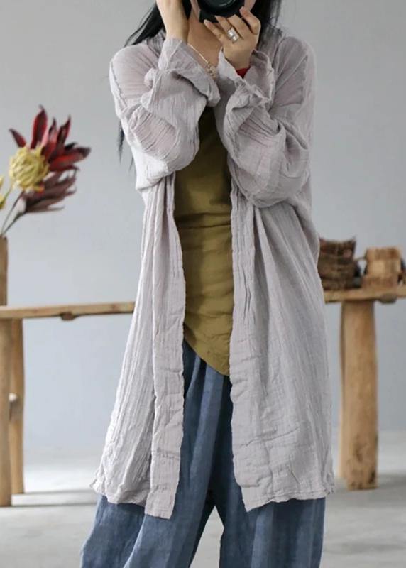 Loose Linen Cotton Carigan for Fitted Simple Color Sun Protection Shirt Coat