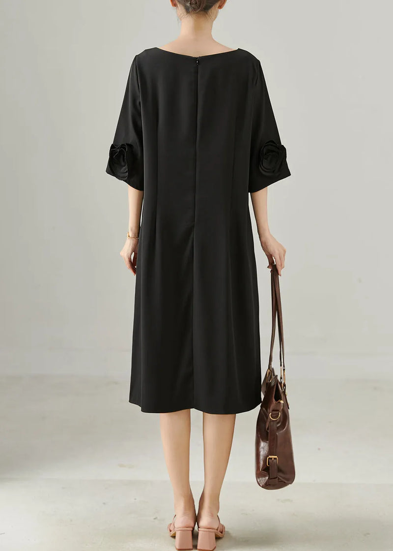 Black Three-dimensional Chiffon Dress Half Sleeve