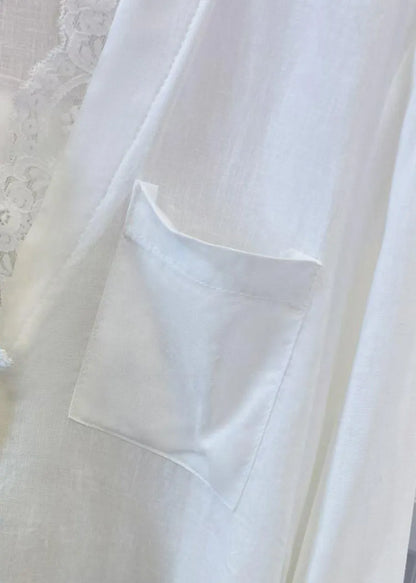 White V Neck Lace Patchwork Shirts Spring