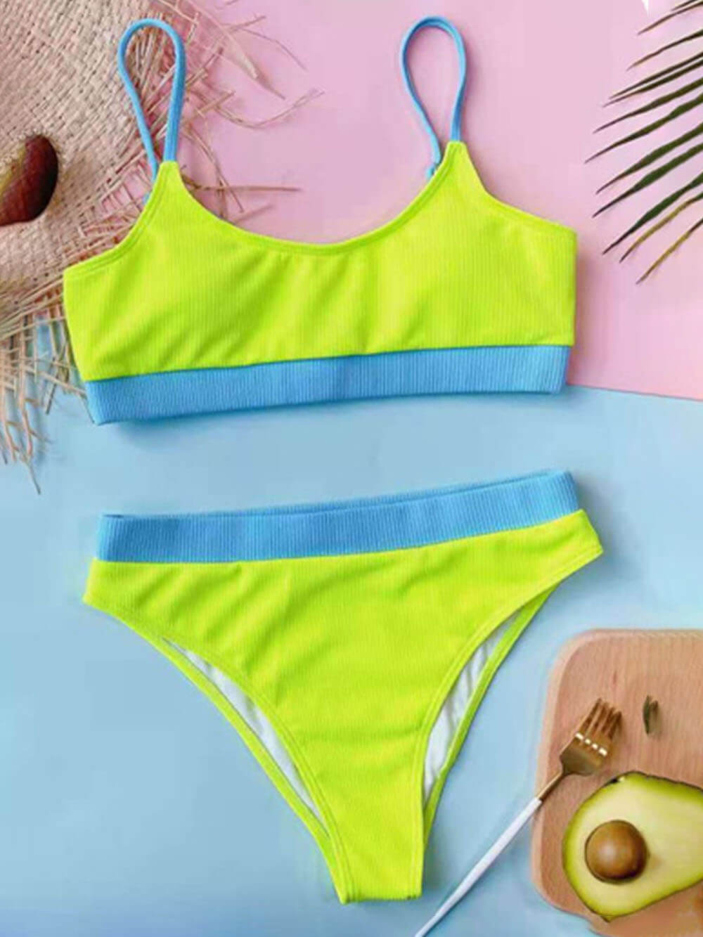 Stitched U-neck Tank Top Split Bikini