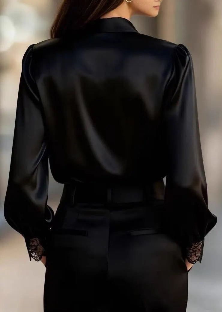 Unique White V Neck Lace Patchwork Silk Shirt Spring