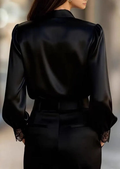 Unique White V Neck Lace Patchwork Silk Shirt Spring