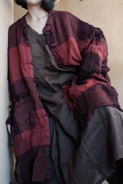 - Pure Linen Loose Asymmetrical Long Coat