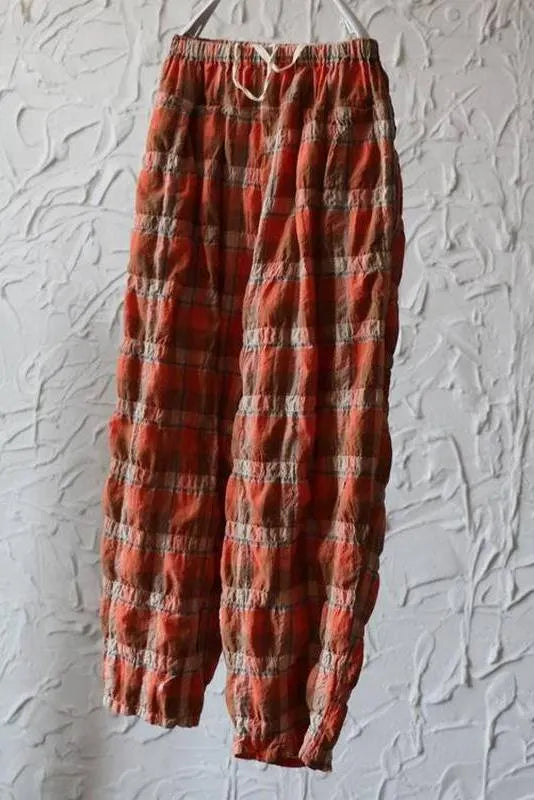 Plaid Loose Linen Wide Leg Pants