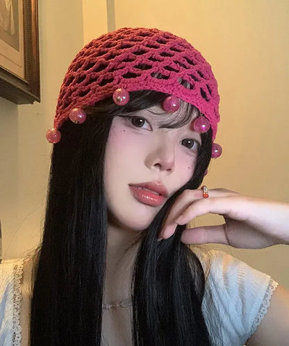 Handmade Rose Hollow Out Bead Knit Boonie Hat