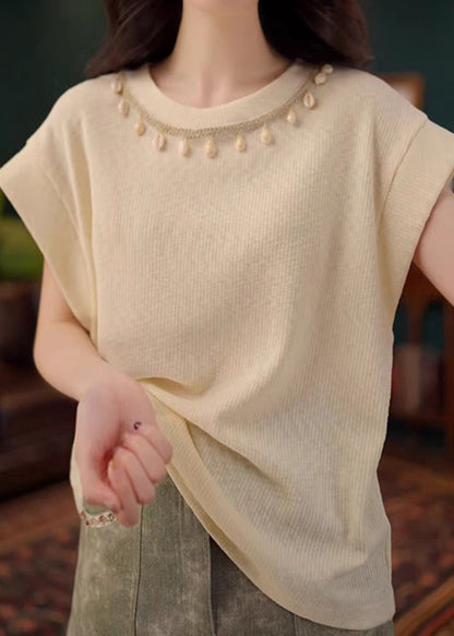 Simple Apricot O Neck Cotton T Shirts Summer