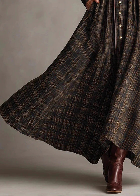 New Peter Pan Collar Plaid Cotton Shirts Dresses Fall