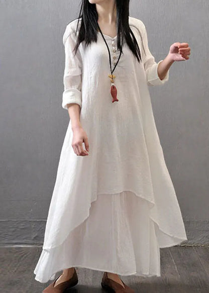 Long Sleeve Double Layers Button Asymmetric Orange Polka Dots Maxi Dress