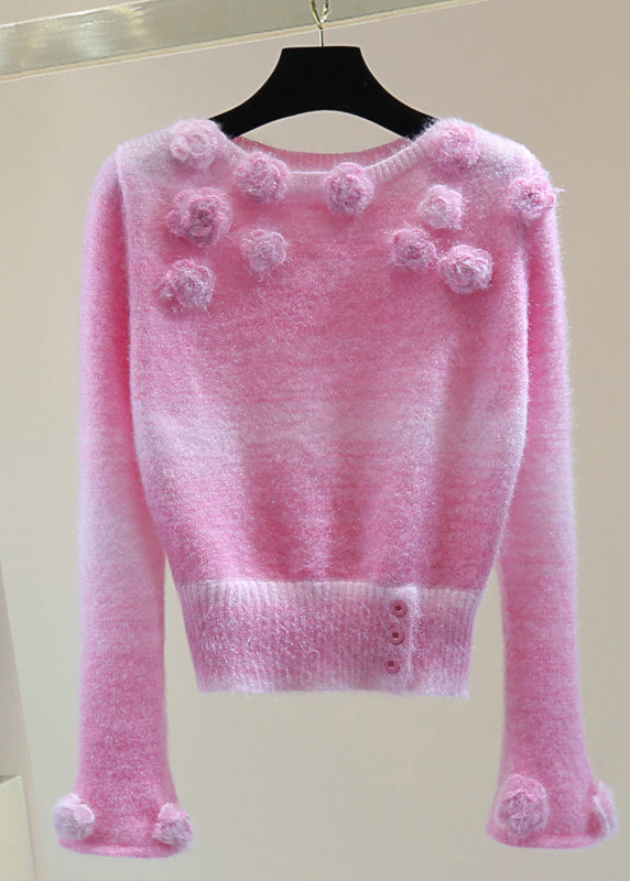 Pink Thick Cotton Knit Sweaters Winter