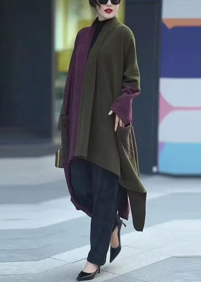 Colorblock V Neck Low High Design Knit Long Cardigans Winter