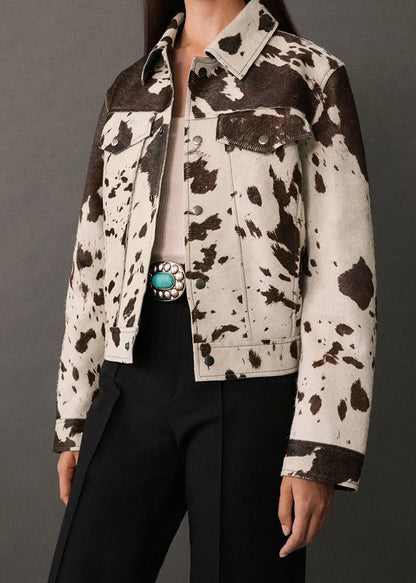 Peter Pan Collar Pockets Print Woolen Short Coat Fall