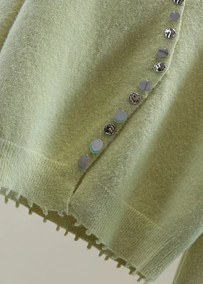 Mulberry V Neck Asymmetrical Sequins Cotton Knit Sweaters Winter