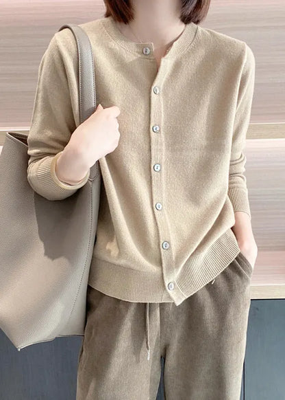 Pink O Neck Button Patchwork Knit Coats Long Sleeve