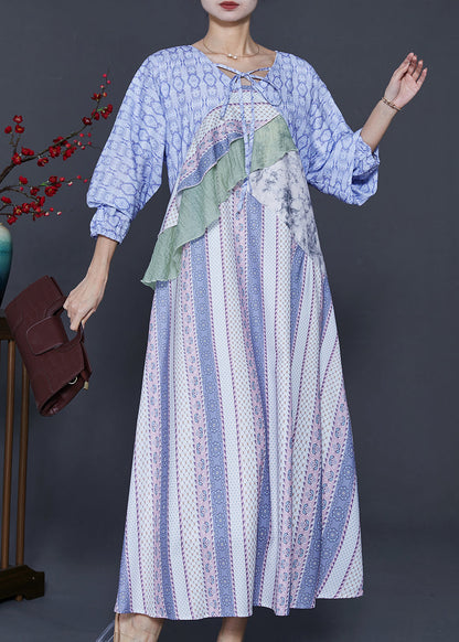 Blue Print Patchwork Chiffon Dresses Summer