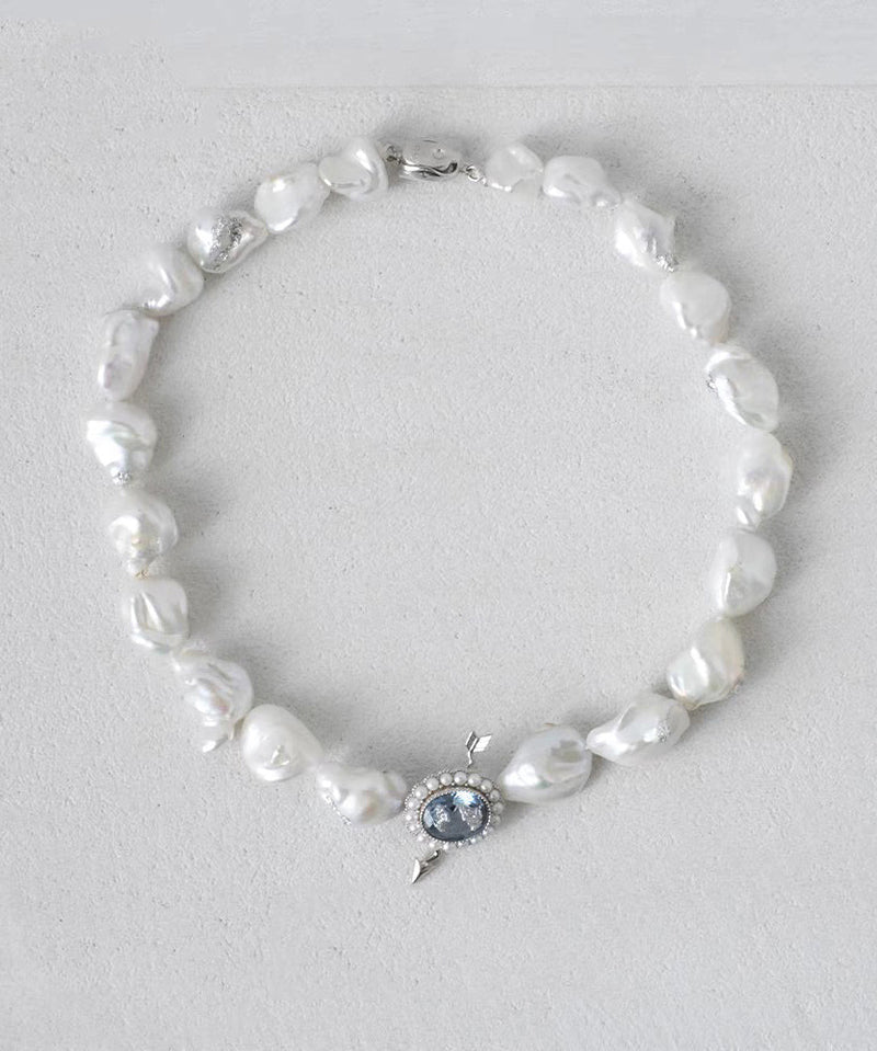Classy White Alloy Crystal Asymmetric Pearl Gratuated Bead Necklace