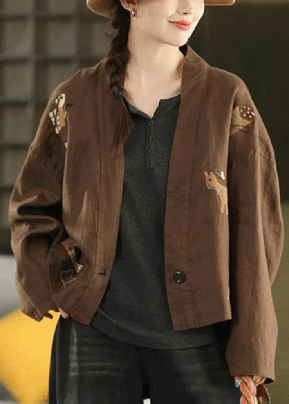 Linen Embroidered Button Cozy Coats Fall