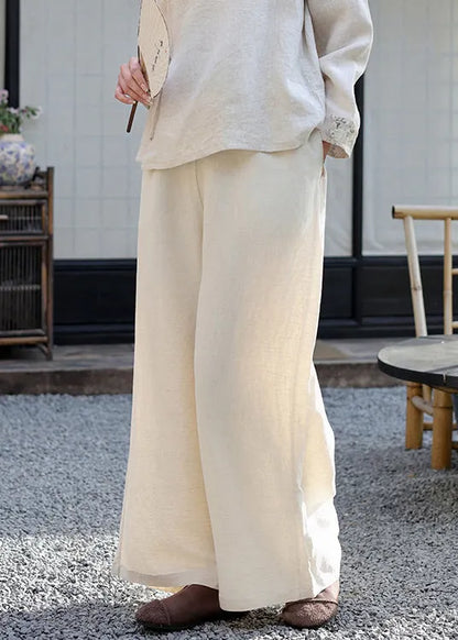 Elastic Waist Pockets Linen Wide Leg Pants Spring