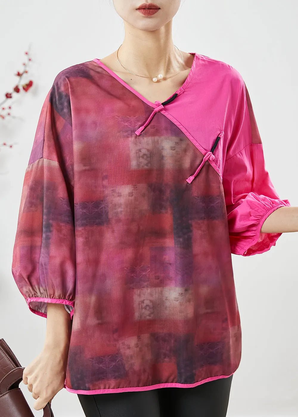 Rose Tie Dye Patchwork Linen Blouse Top Summer