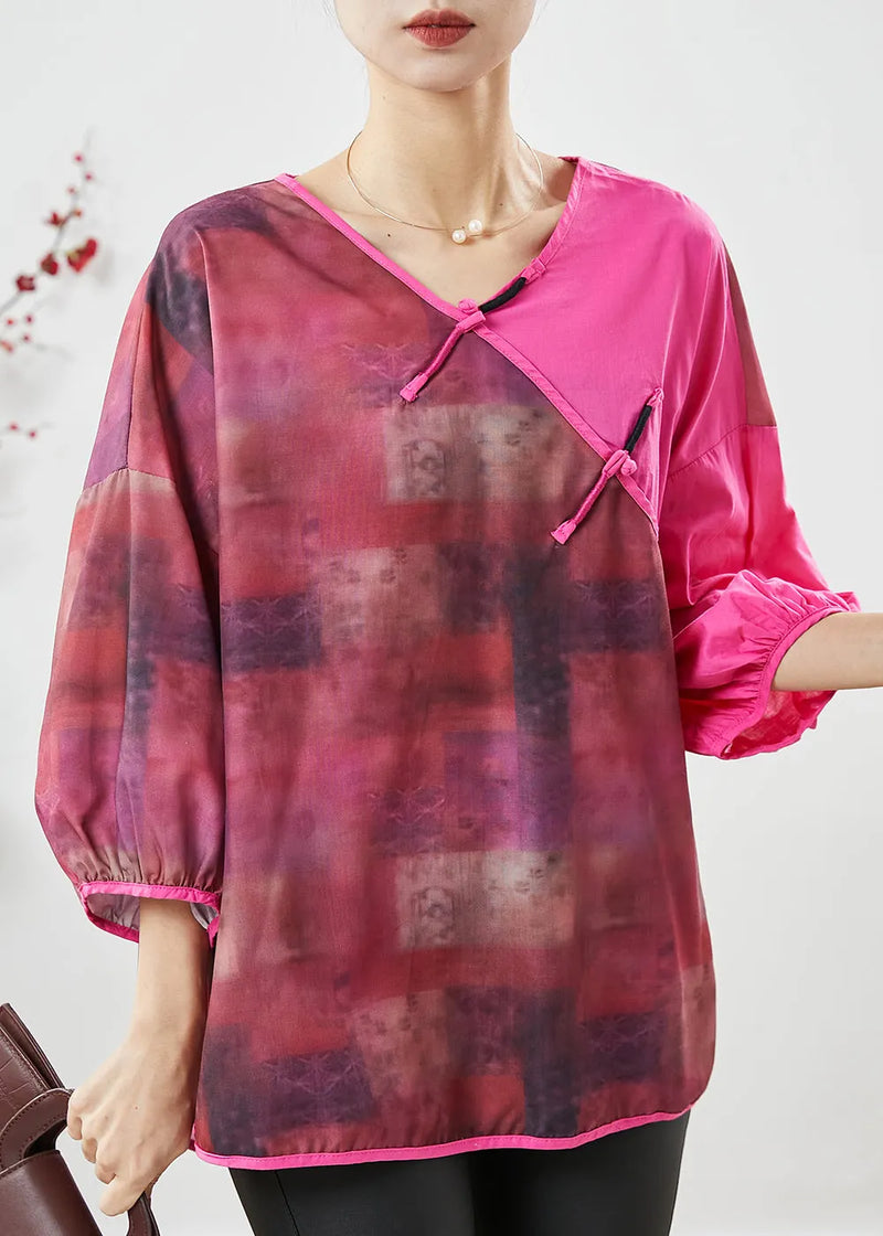 Rose Tie Dye Patchwork Linen Blouse Top Summer