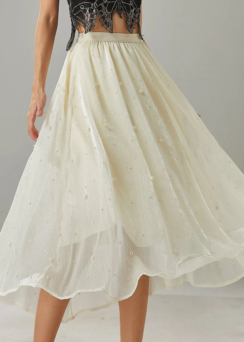 Milk White Nail Bead Tulle Skirt Summer