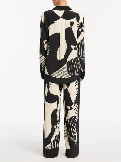 Graffiti Print Loose Wide Leg Pants Set