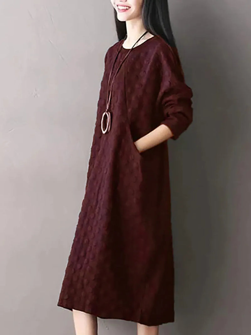 Polka Dot Stretch Cotton Long Sleeve Dress