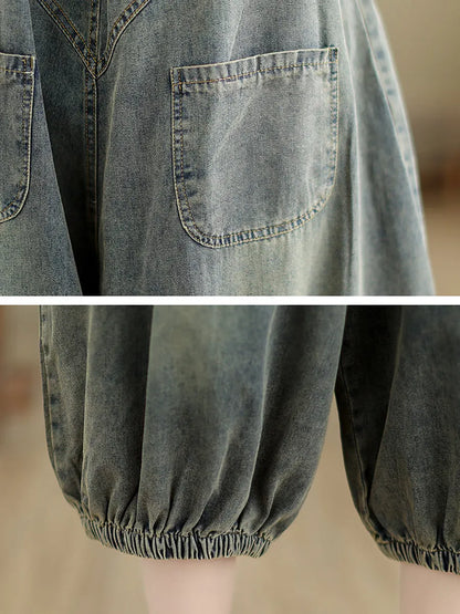 Retro Summer Pocket Denim Jumpsuits