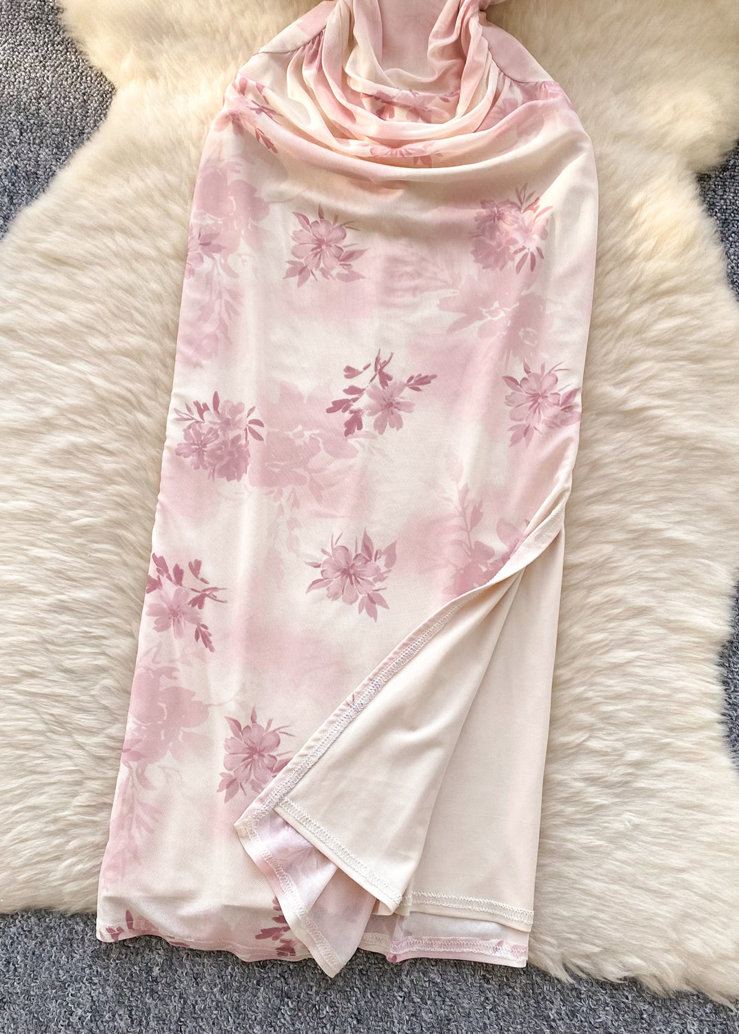 Pink Print Cotton Cheongsam Dress Summer