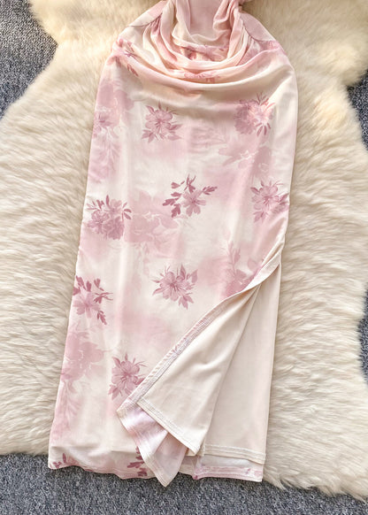 Pink Print Cotton Cheongsam Dress Summer