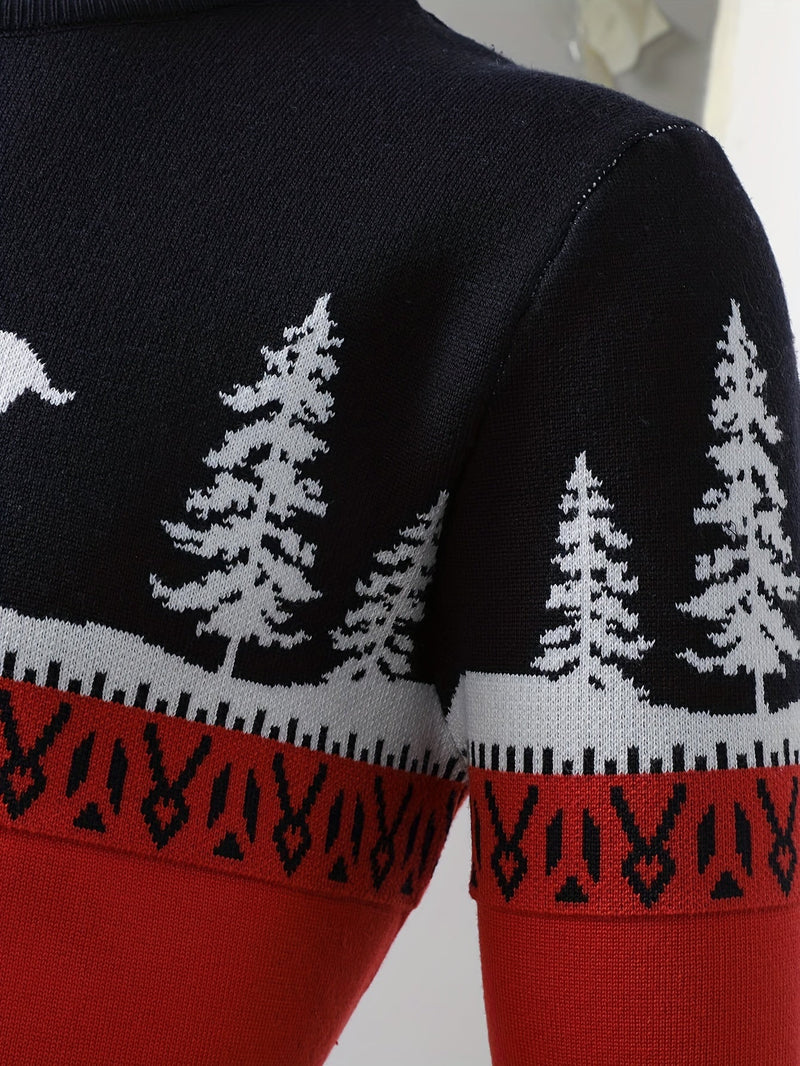 Christmas Cardigan with Reindeer Motif Cotton Festive