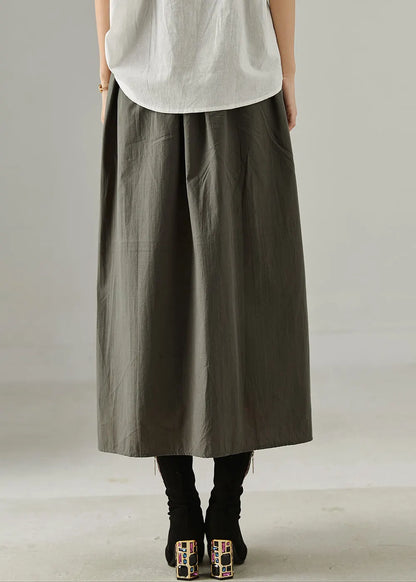 Red Elastic Waist Patchwork Cotton Skirts Fall