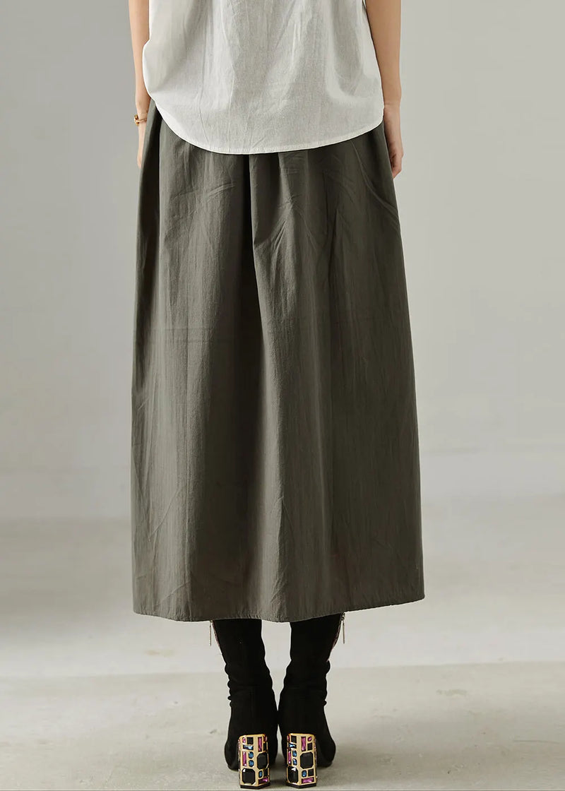 Red Elastic Waist Patchwork Cotton Skirts Fall