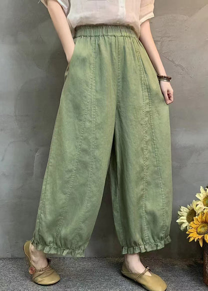 Handmade Yellow Ruffled Oversized Linen Harem Pants Summer