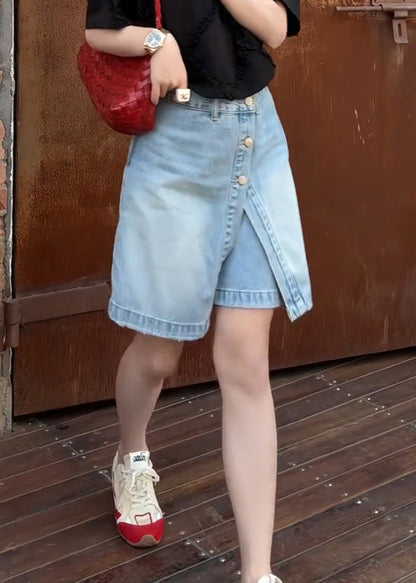 Blue Button False Two Pieces Denim Shorts Summer