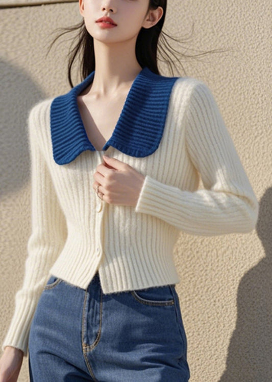 White Peter Pan Collar Button Cotton Knit Cardigan Spring