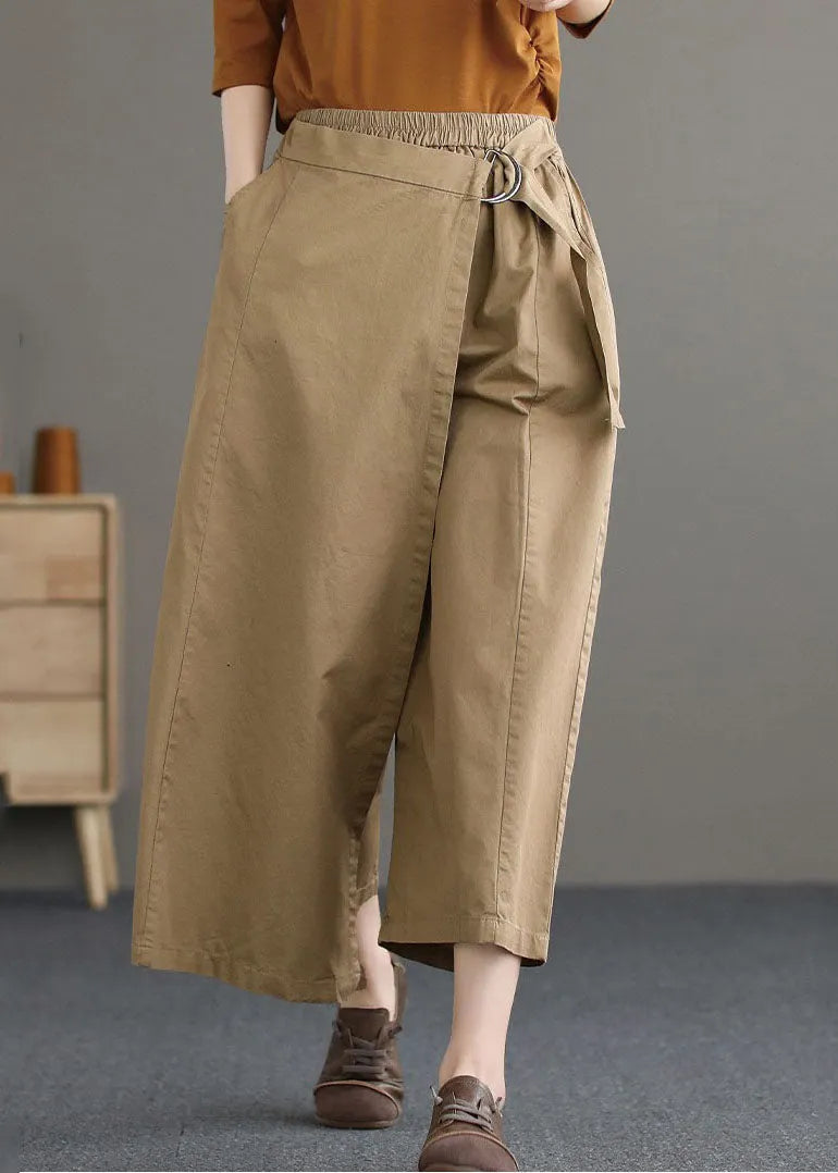 Black Asymmetrical Design Pockets Cotton Pants Summer